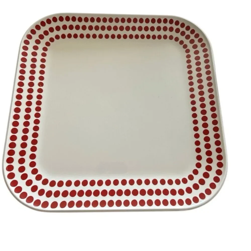 Room Essentials White Red Polka Dots Melamine Square Plates Set of 6